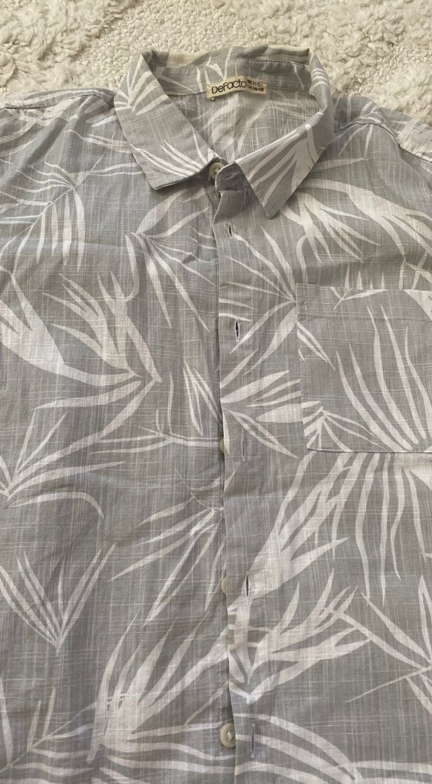 Gri Desenli Keten Erkek çocuk Kısa Kollu Gömlek - Görsel 2