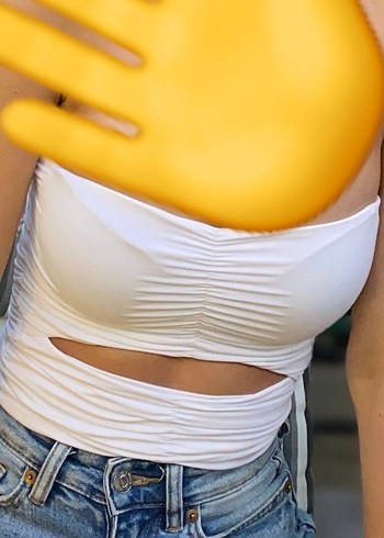 Beyaz Midi Kadın Büzgülü Straplez Zara Üst - Görsel 3