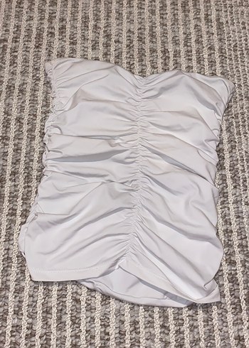 Beyaz Midi Kadın Büzgülü Straplez Zara Üst - Görsel 2