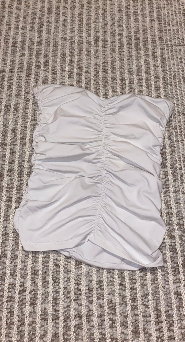 Beyaz Midi Kadın Büzgülü Straplez Zara Üst - Görsel 2