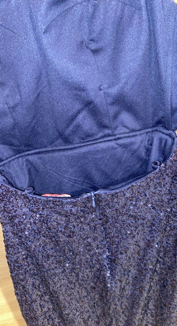 Lacivert Parlak V Yaka Uzun Abiye Elbise - Görsel 5