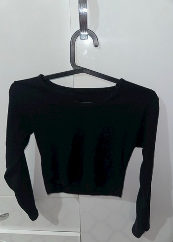 Kadın Siyah Uzun Kollu Crop Top