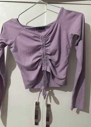 Uzun Kollu Mor Crop Top