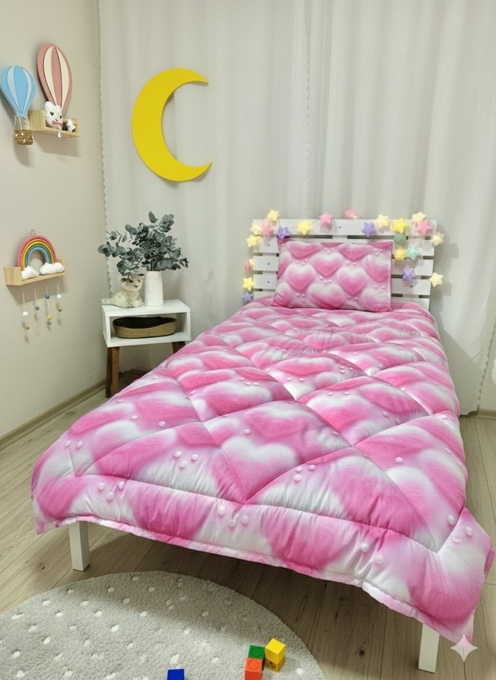 Pembe Kalp Desenli Çocuk Yatak Örtüsü - Görsel 2