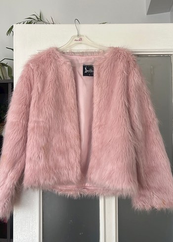 Pembe Suni Kürk Detaylı Uzun Kollu Ceket