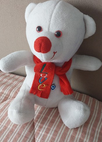 Beden Beyaz Peluş Ayıcık, Renkli Atkılı