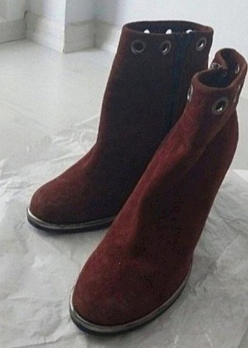 Bordo Süet Kadın Dolgu Topuk Bot