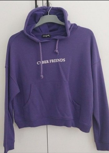 m Beden mor Renk Mor Kapüşonlu Uzun Kollu Sweatshirt