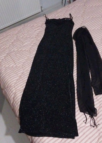 Uzun Siyah Gotik Drapeli Abiye Elbise