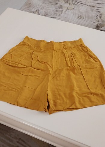 l Beden Sarı Midi Keten Bol Kesim Kadın Pantolon