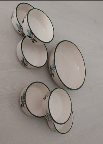 Nakış Desenli Beyaz Seramik Kase Seti - Görsel 4