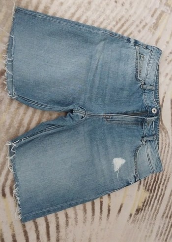 Düğmeli Gri Kadın Denim Mini Şort - Görsel 8