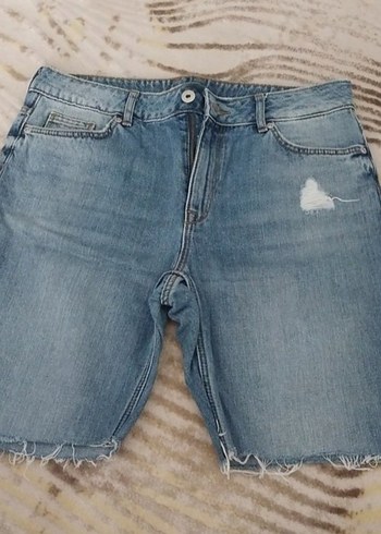 Düğmeli Gri Kadın Denim Mini Şort - Görsel 3