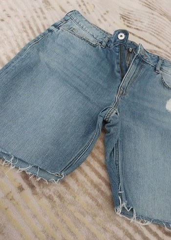 Düğmeli Gri Kadın Denim Mini Şort - Görsel 7