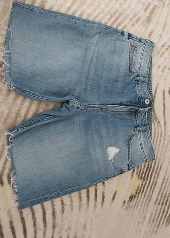 Düğmeli Gri Kadın Denim Mini Şort - Görsel 5