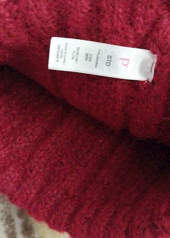 Bordo Örgü Kadın Bere Ponponlu - Görsel 3