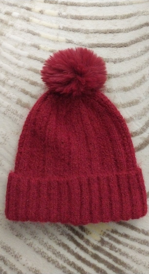 Bordo Örgü Kadın Bere Ponponlu - Görsel 2