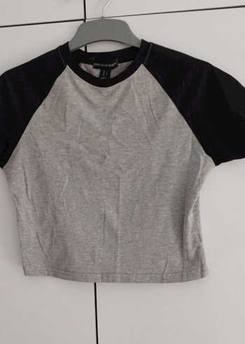 Kısa Kollu Gri Kadın Crop Top - Görsel 3