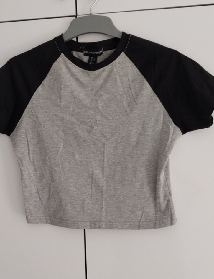 Kısa Kollu Gri Kadın Crop Top - Görsel 3