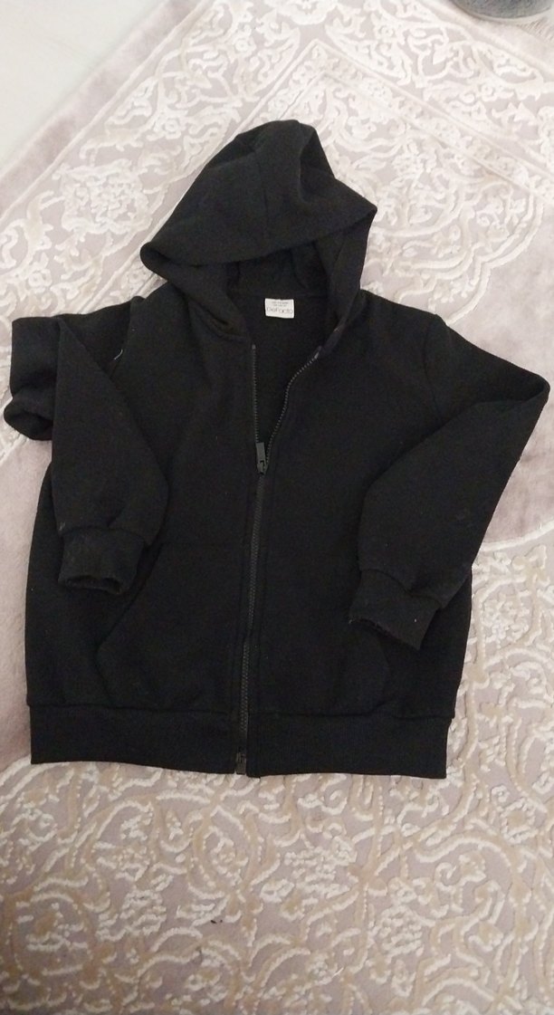 Siyah Kapüşonlu Fermuarlı Erkek Çocuk Sweatshirt - Görsel 2