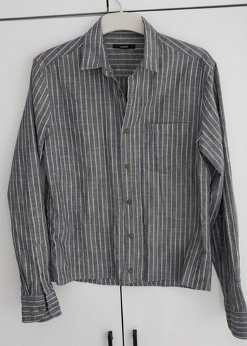 Gri Çizgili Uzun Kollu Erkek Keten Gömlek - Görsel 6