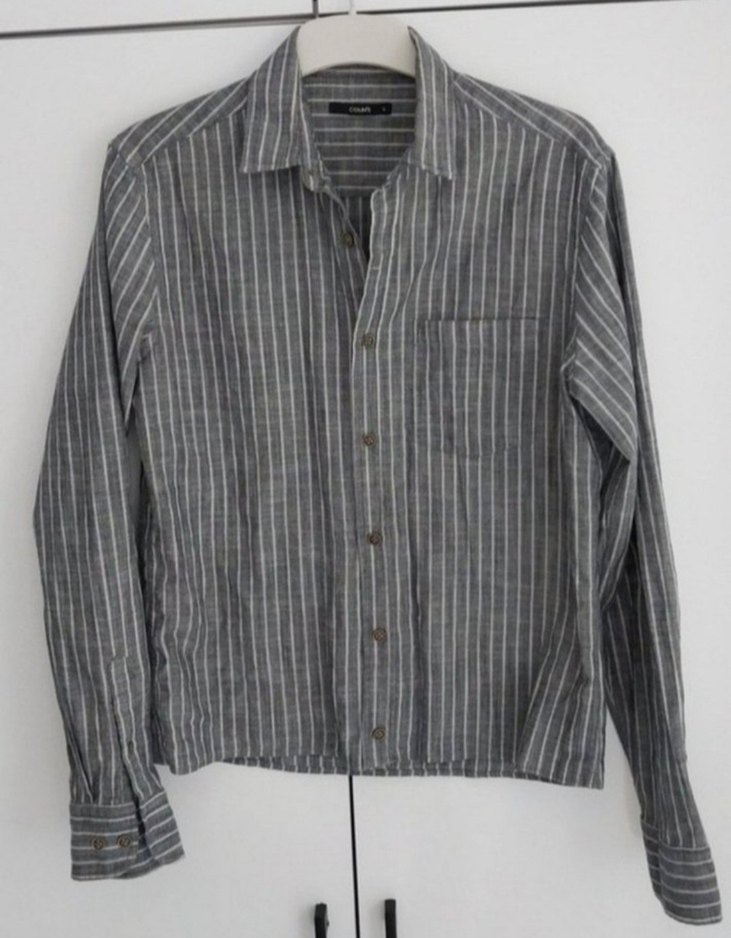 Gri Çizgili Uzun Kollu Erkek Keten Gömlek - Görsel 5