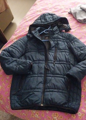 Erkek Lacivert Kapüşonlu Fermuarlı Mont - Görsel 3