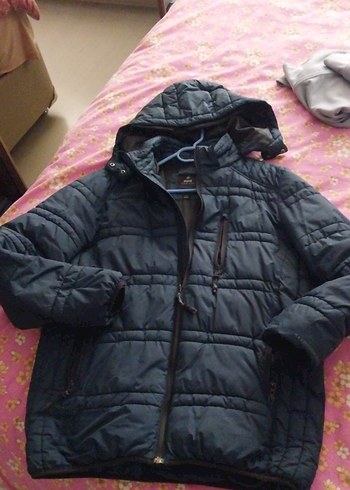 Erkek Lacivert Kapüşonlu Fermuarlı Mont - Görsel 2