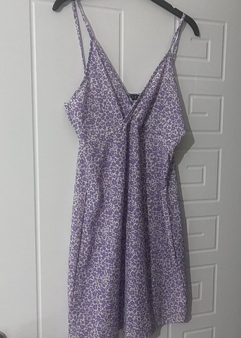 Zara Lila Leopar Desenli İnce Askili Yazlik Elbise