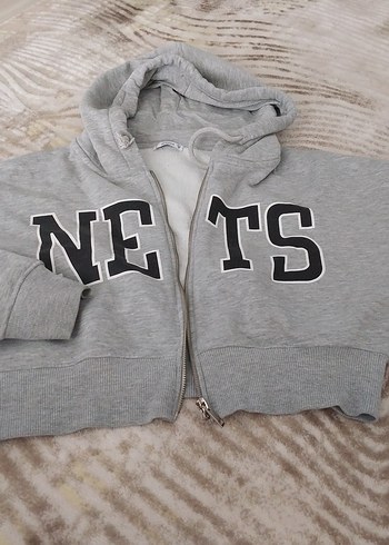 40 Beden gri Renk Gri Kapüşonlu Fermuarlı Kadın Sweatshirt