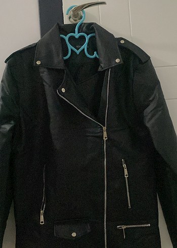 m Beden Siyah Deri Biker Ceket Kadın