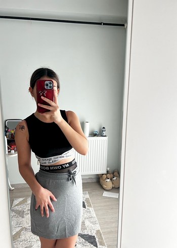 Diğer Gri Spor Mini Etek ve siyah crop