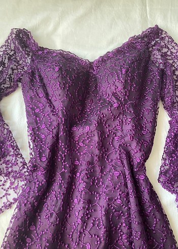 36 Beden mor dantelli vintage gotik gece elbisesi abiye
