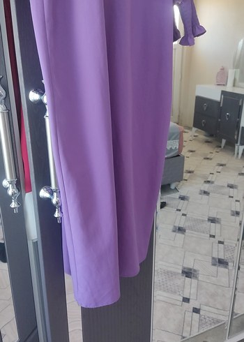 38 Beden mor Renk Nakış Detaylı Mor Uzun Salaş Elbise