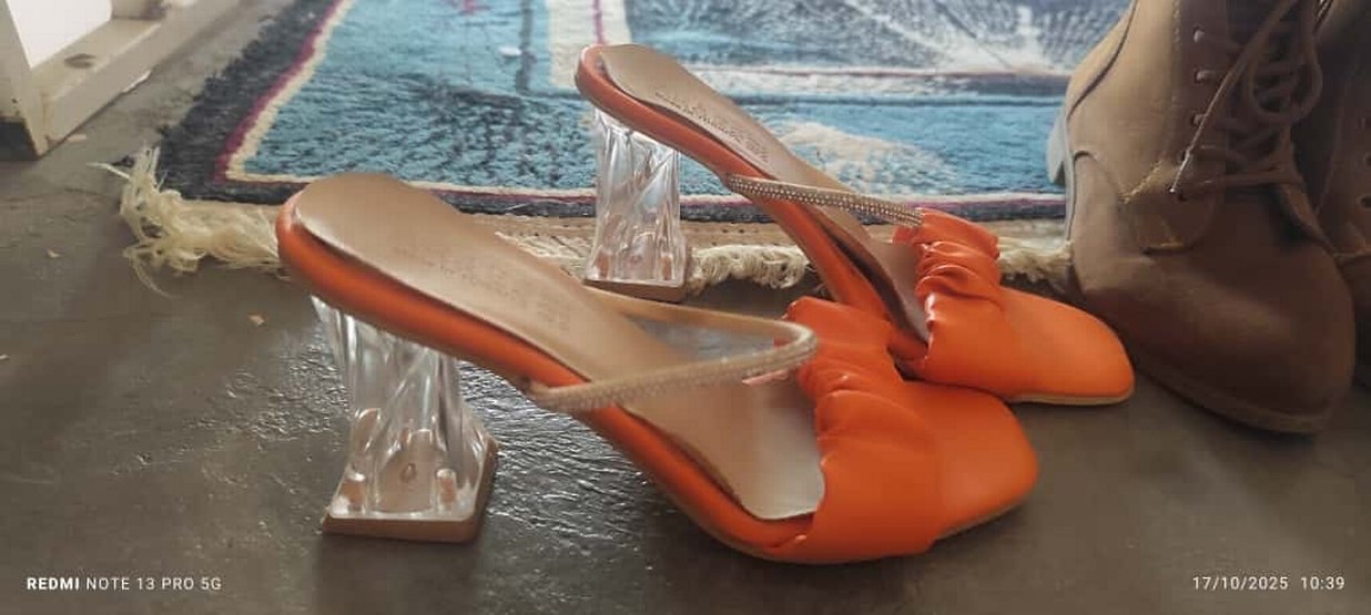 turuncu Pilili Kadın Yüksek Topuklu Terlik - Görsel 2