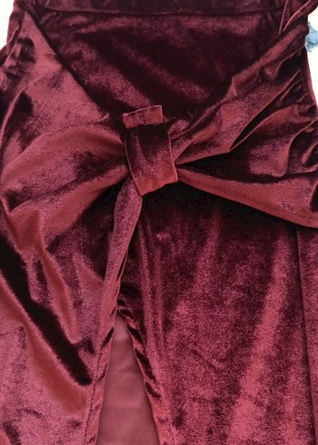 Bordo Uzun Drapeli Kadın Etek - Görsel 2