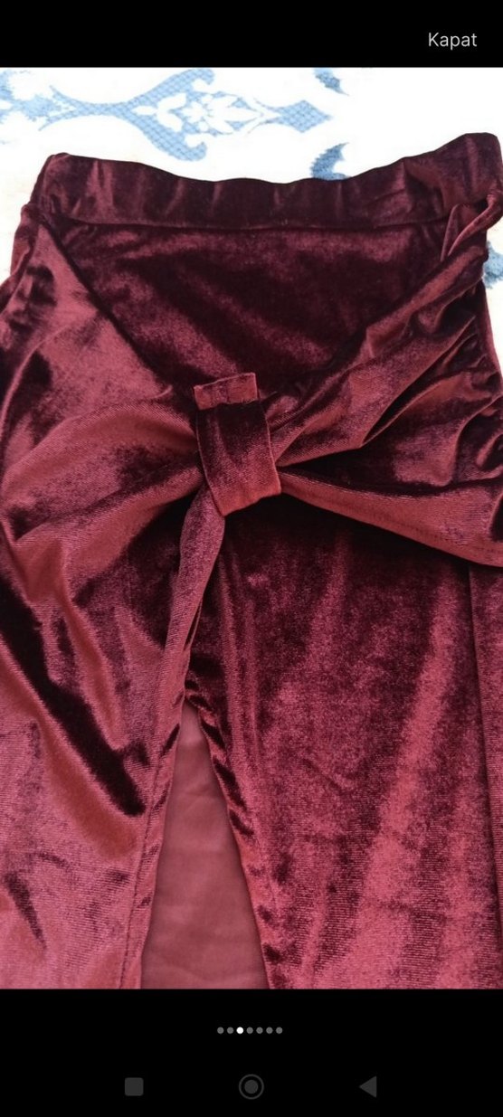 Bordo Uzun Drapeli Kadın Etek - Görsel 2