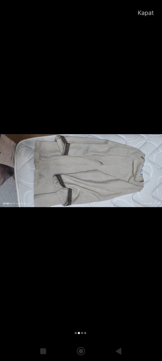 Nakışlı Bej Bohem Keten Pantolon - Görsel 2