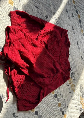 Bordo Kadın Bohem Boğazlı Triko Kazak - Görsel 2