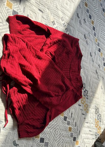 Bordo Kadın Bohem Boğazlı Triko Kazak - Görsel 3