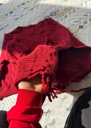 Bordo Kadın Bohem Boğazlı Triko Kazak - Görsel 4