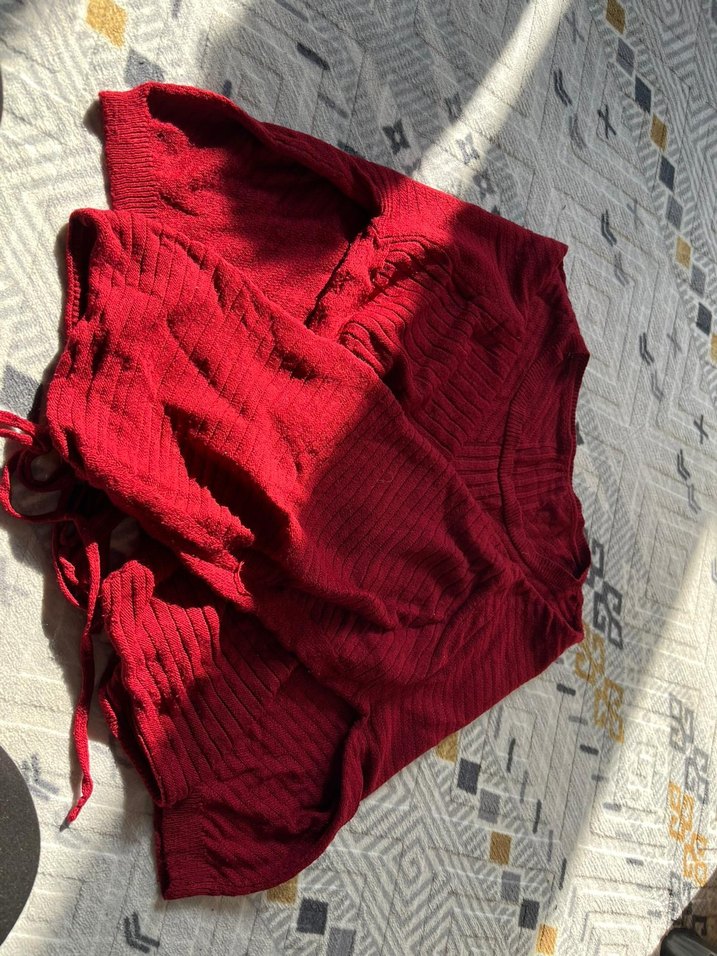 Bordo Kadın Bohem Boğazlı Triko Kazak - Görsel 2