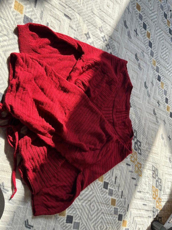 Bordo Kadın Bohem Boğazlı Triko Kazak - Görsel 3