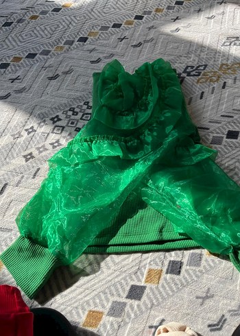 Yeşil Fırfırlı Uzun Kollu Kadın Bluz - Görsel 5