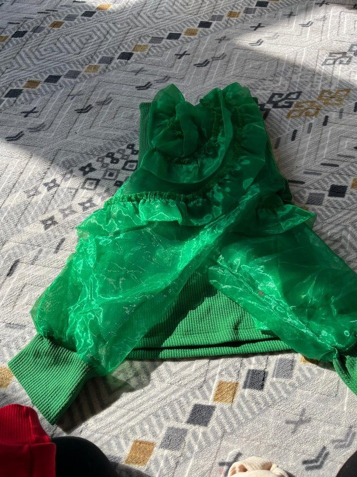 Yeşil Fırfırlı Uzun Kollu Kadın Bluz - Görsel 5