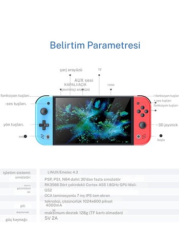  Beden M20 Pro Taşınabilir Retro Atari, IPS 7Inç Ekran,Çift Kol+Tabanca