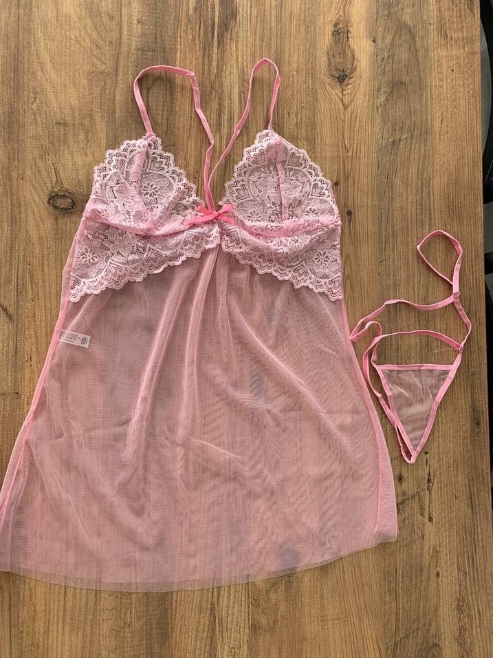 İnce Askılı Pembe Nakışlı Midi Gecelik - Görsel 3