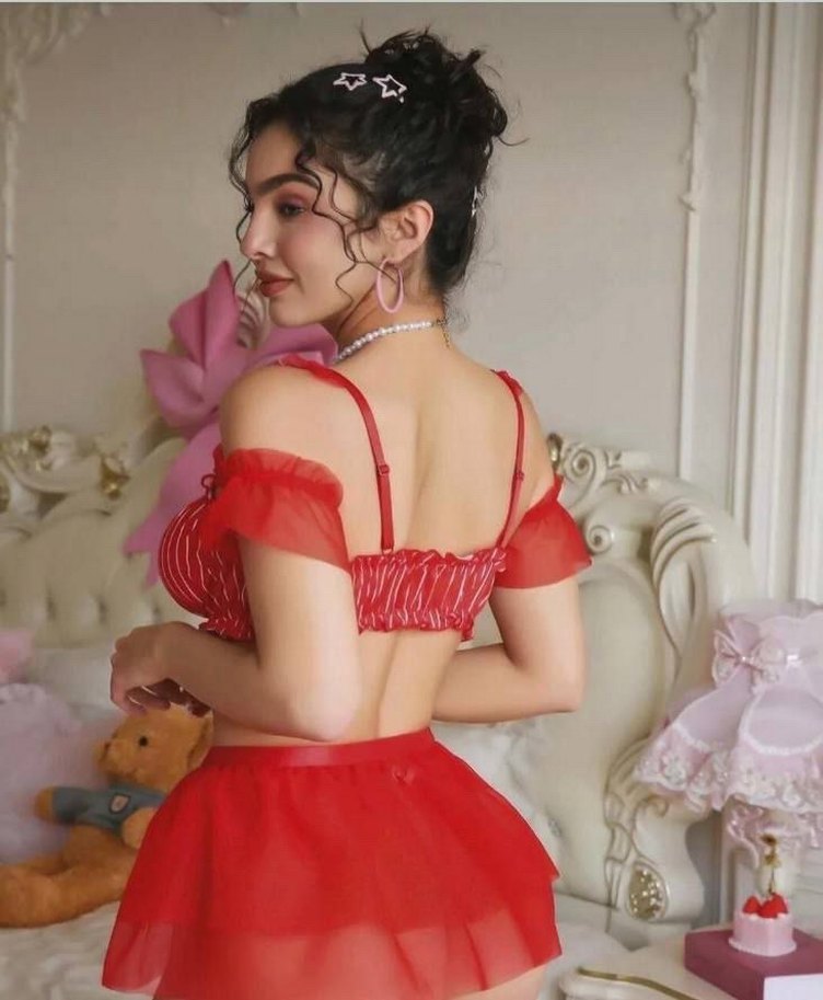 KIRMIZI ÇİZGİLİ ETEKLİ TAKIM - Görsel 2