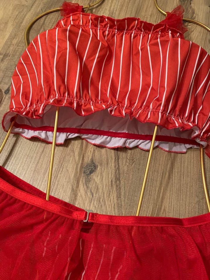 KIRMIZI ÇİZGİLİ ETEKLİ TAKIM - Görsel 5