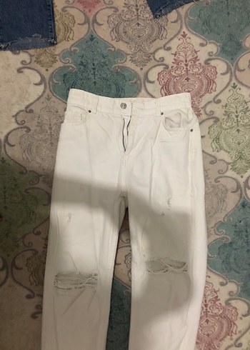 Diğer Kadın Beyaz Loose Fit Midi Kot Pantolon